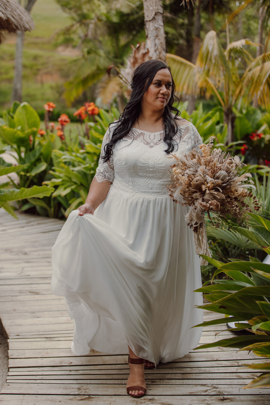 House Collection - Wedding Gown - Tui - a simple chiffon soft A-line gown and boho lace top