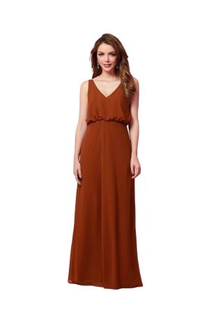 Beautiful gown style CB565 suitable for bridesmaids with soft trumpet silhouette, V-neck with low back and buttons over zip