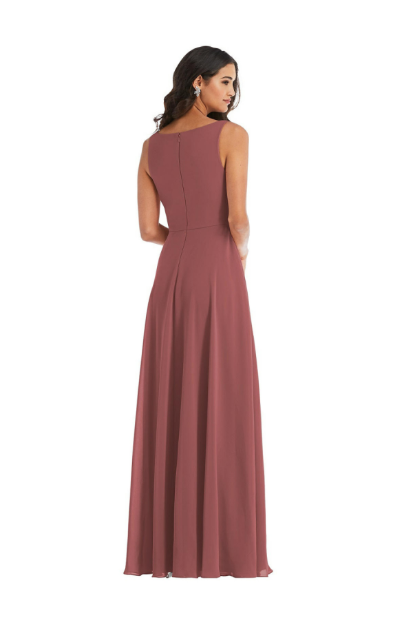 Beautiful gown style 1549 Deep V-Neck Chiffon Maxi Dress suitable for bridesmaids in English rose