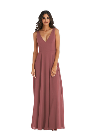 Beautiful gown style 1549 Deep V-Neck Chiffon Maxi Dress suitable for bridesmaids in English rose