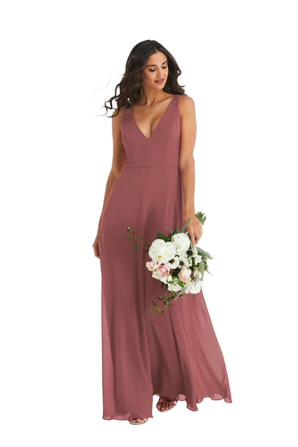 Beautiful gown style 1549 Deep V-Neck Chiffon Maxi Dress suitable for bridesmaids in English rose