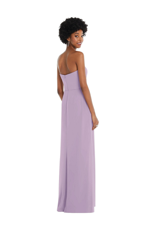 Beautiful gown style 1563 strapless sweetheart maxi dress with pleated front slit suitable for bridesmaids in Pale Purple