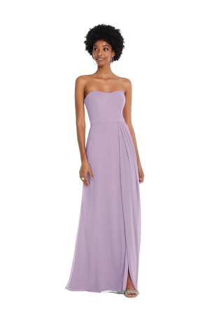 Beautiful gown style 1563 strapless sweetheart maxi dress with pleated front slit suitable for bridesmaids in Pale Purple