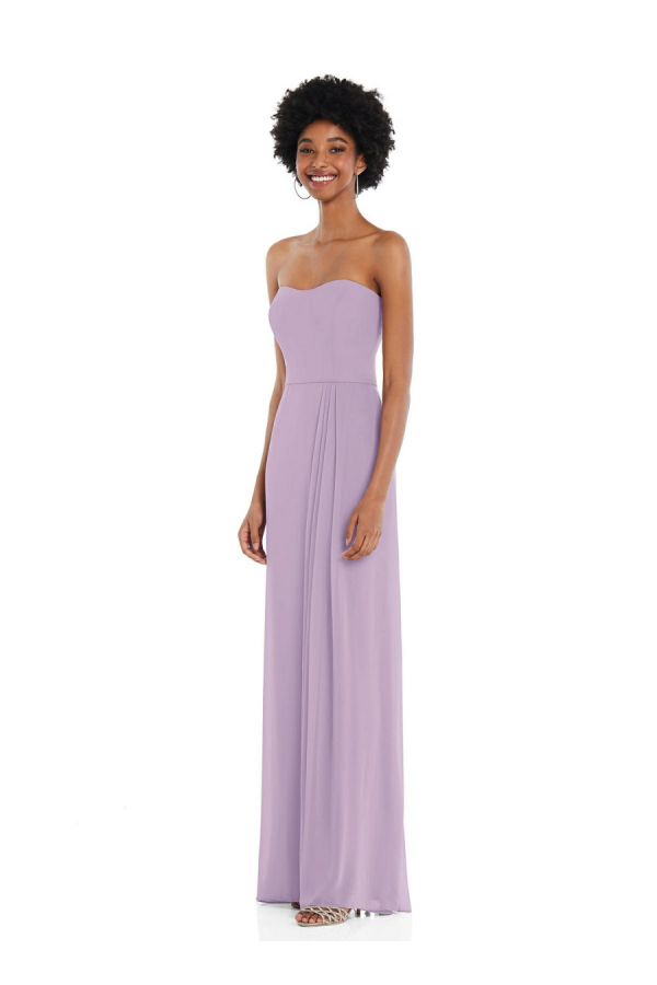 Beautiful gown style 1563 strapless sweetheart maxi dress with pleated front slit suitable for bridesmaids in Pale Purple