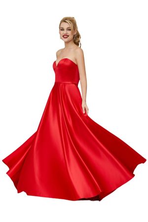 Ballgown style CP642 A-line silhouette gown, Strapless, sweetheart neckline With lace up back. Made in satin.